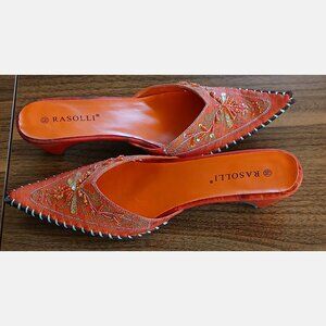 Rasolli Orange Embellished Mule Slides size 6 1/2"